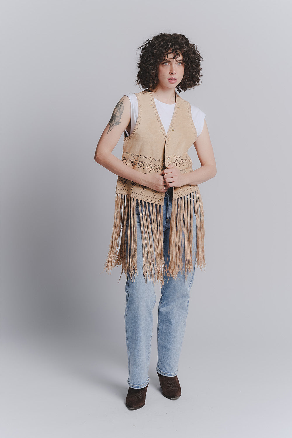 Gilet Ricamo Cuoio donna Barone firenze - 2