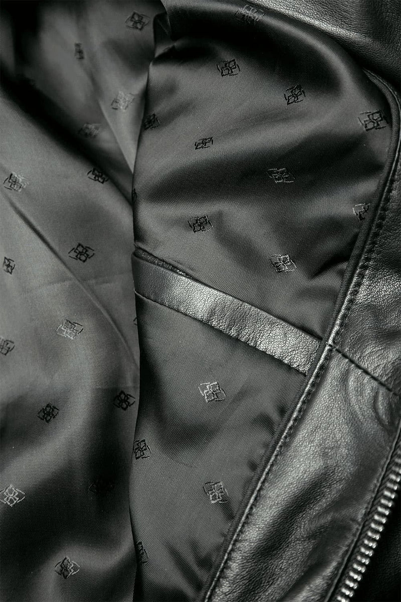 Michele Giacca di Pelle con Impunture Nero uomo Barone firenze - 5