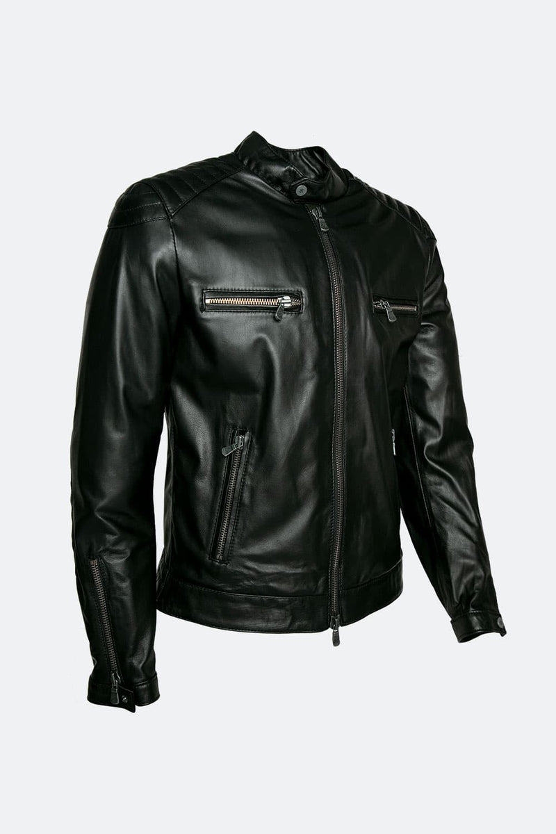 Michele Giacca di Pelle con Impunture Nero uomo Barone firenze - 6