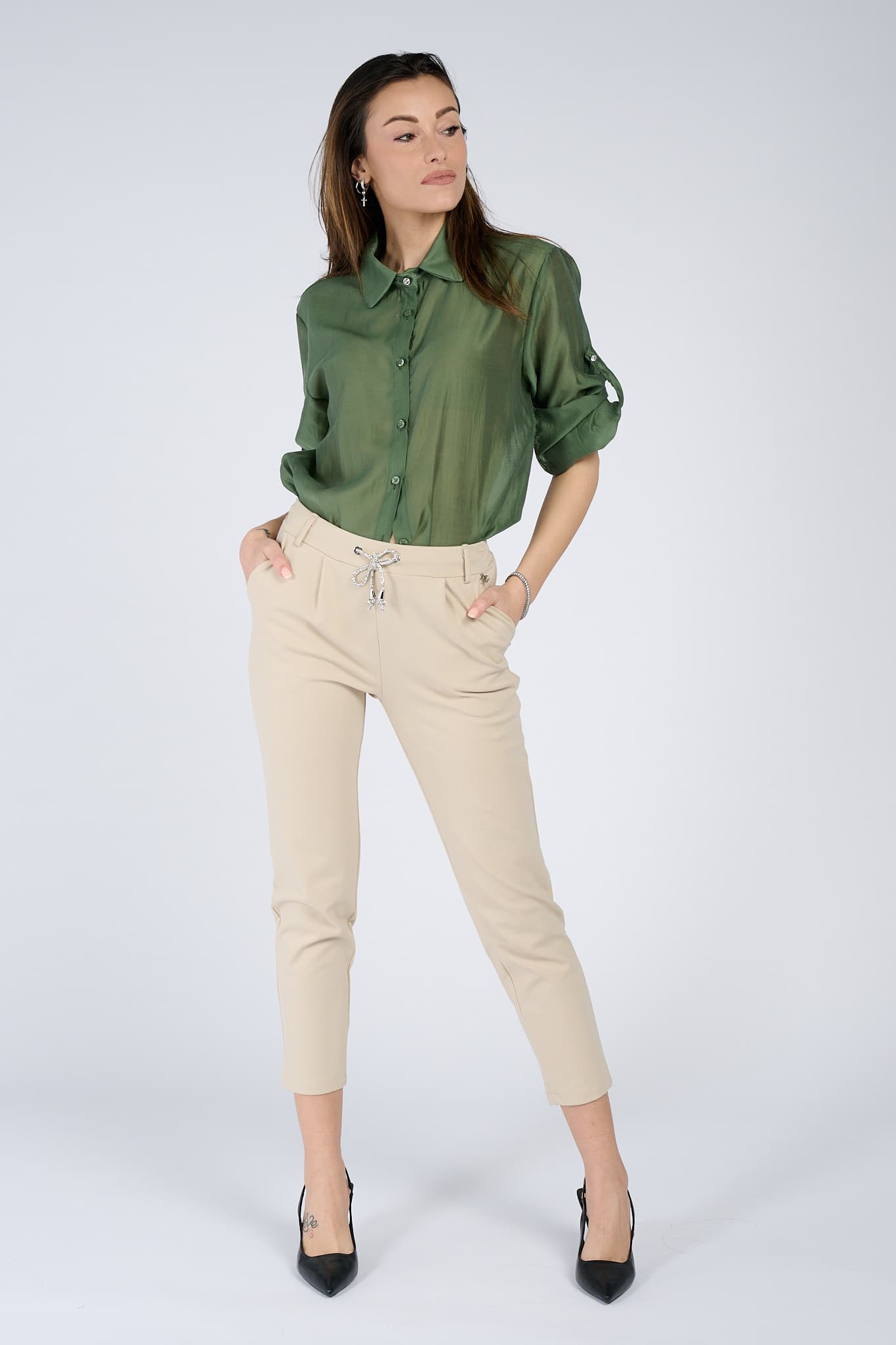 Pantalone Shine Beige donna Barone firenze - 2