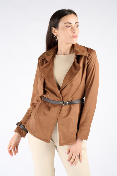 Trench Corto Alcantara Cuoio