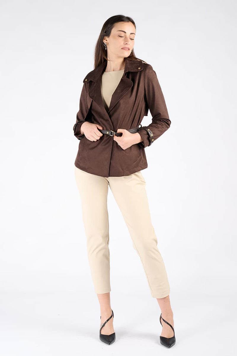 Trench Corto Alcantara Testa di moro donna Barone firenze - 2
