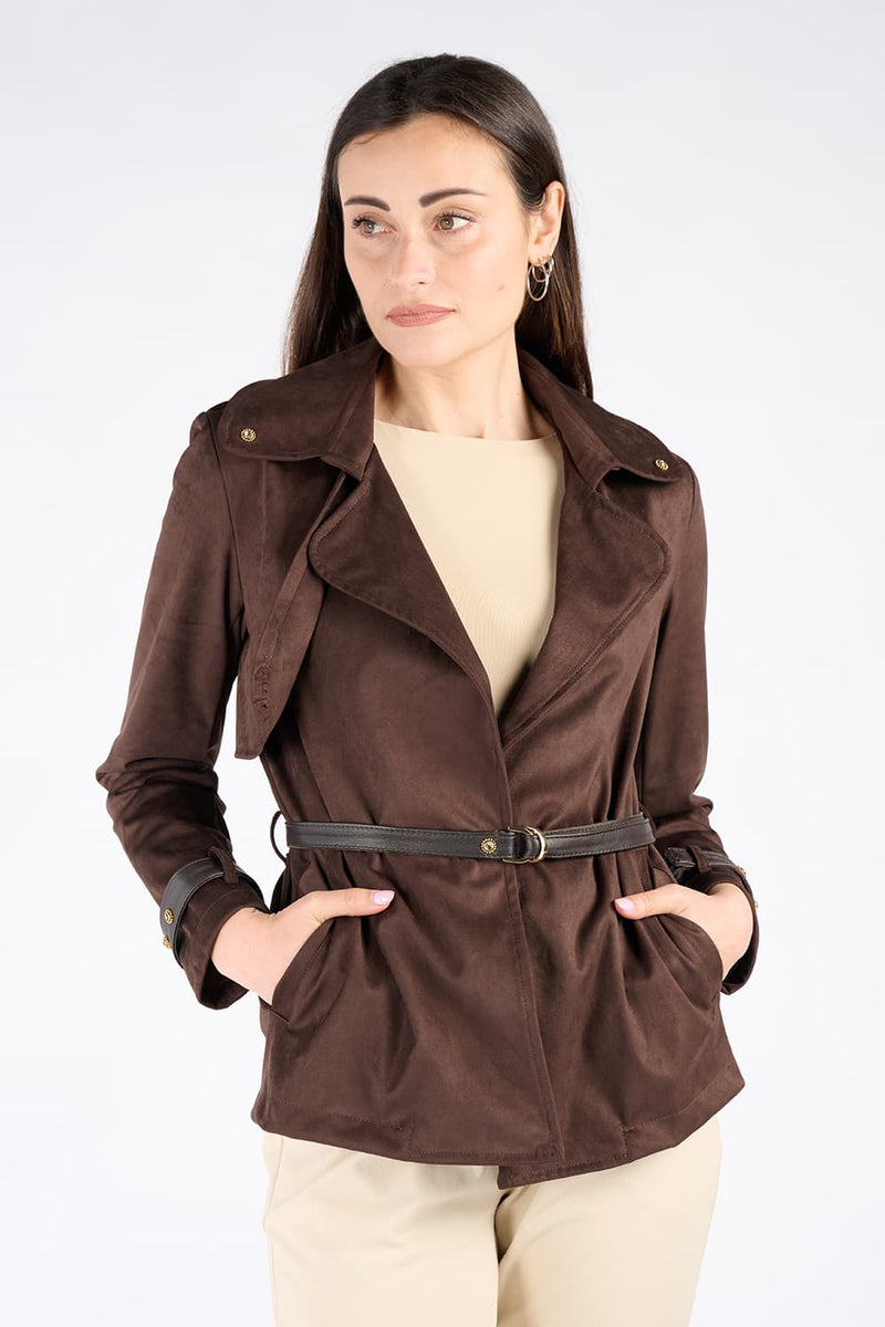 Trench Corto Alcantara Testa di moro donna Barone firenze - 1