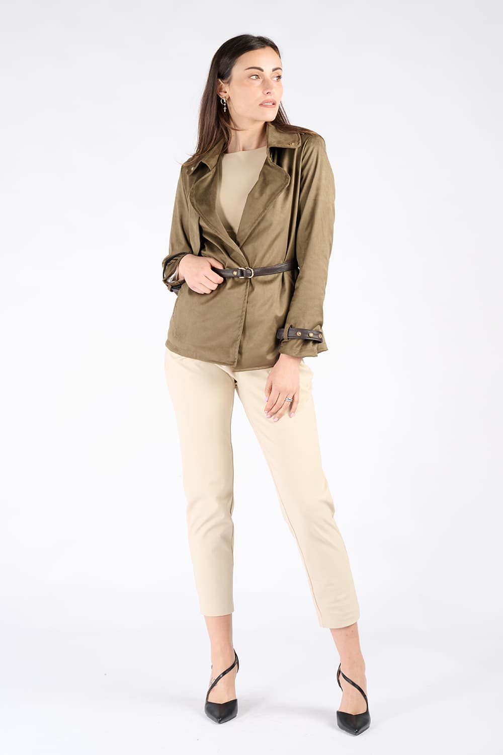 Trench Corto Alcantara Verde donna Barone firenze - 2