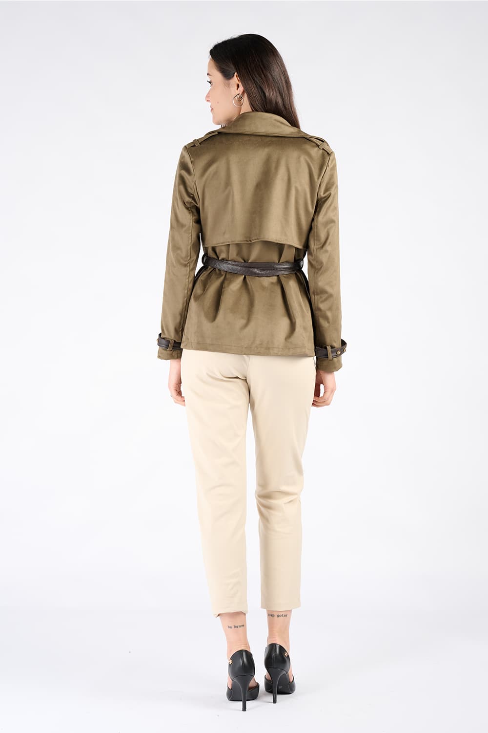 Trench Corto Alcantara Verde donna Barone firenze - 5