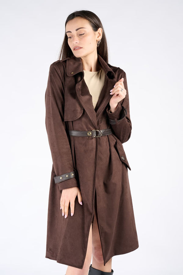 Trench Alcantara Testa di moro donna Barone firenze