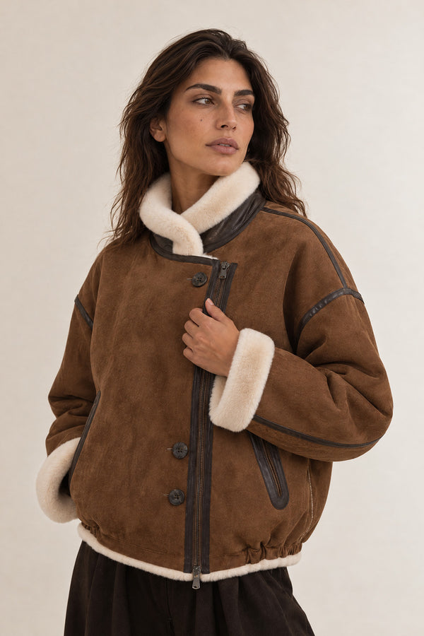 Viktoria Shearling Style Tabacco/Crema donna Barone firenze