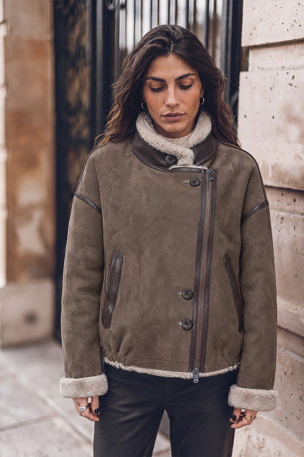 Viktoria Shearling Style Verde/Grigio donna Barone firenze