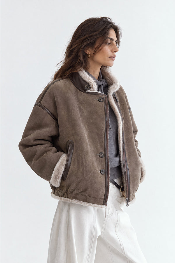 Viktoria Shearling Style Verde/Grigio donna Barone firenze