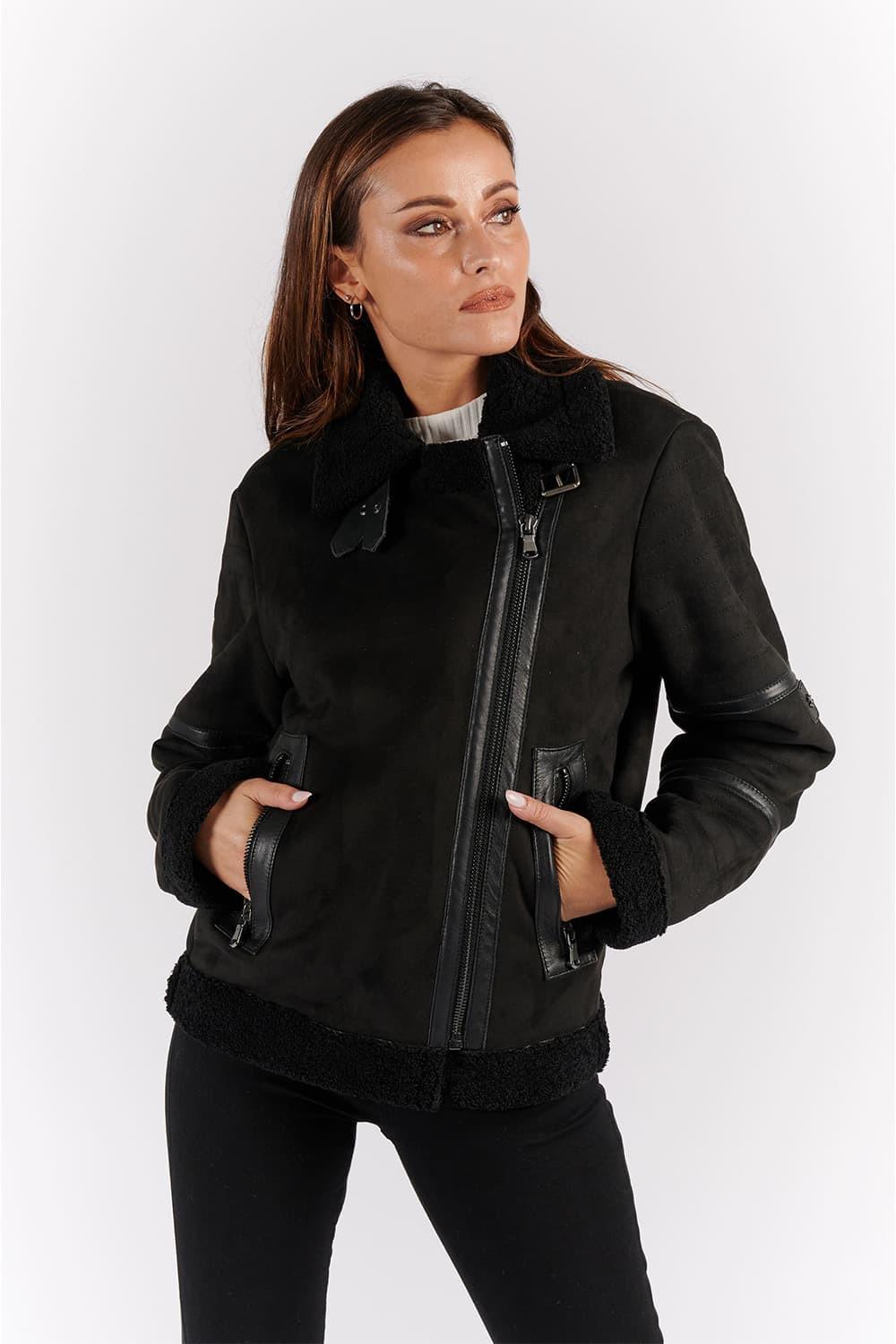 Chiodo Gold Shearling Style Donna Nero unisex Barone firenze - 10