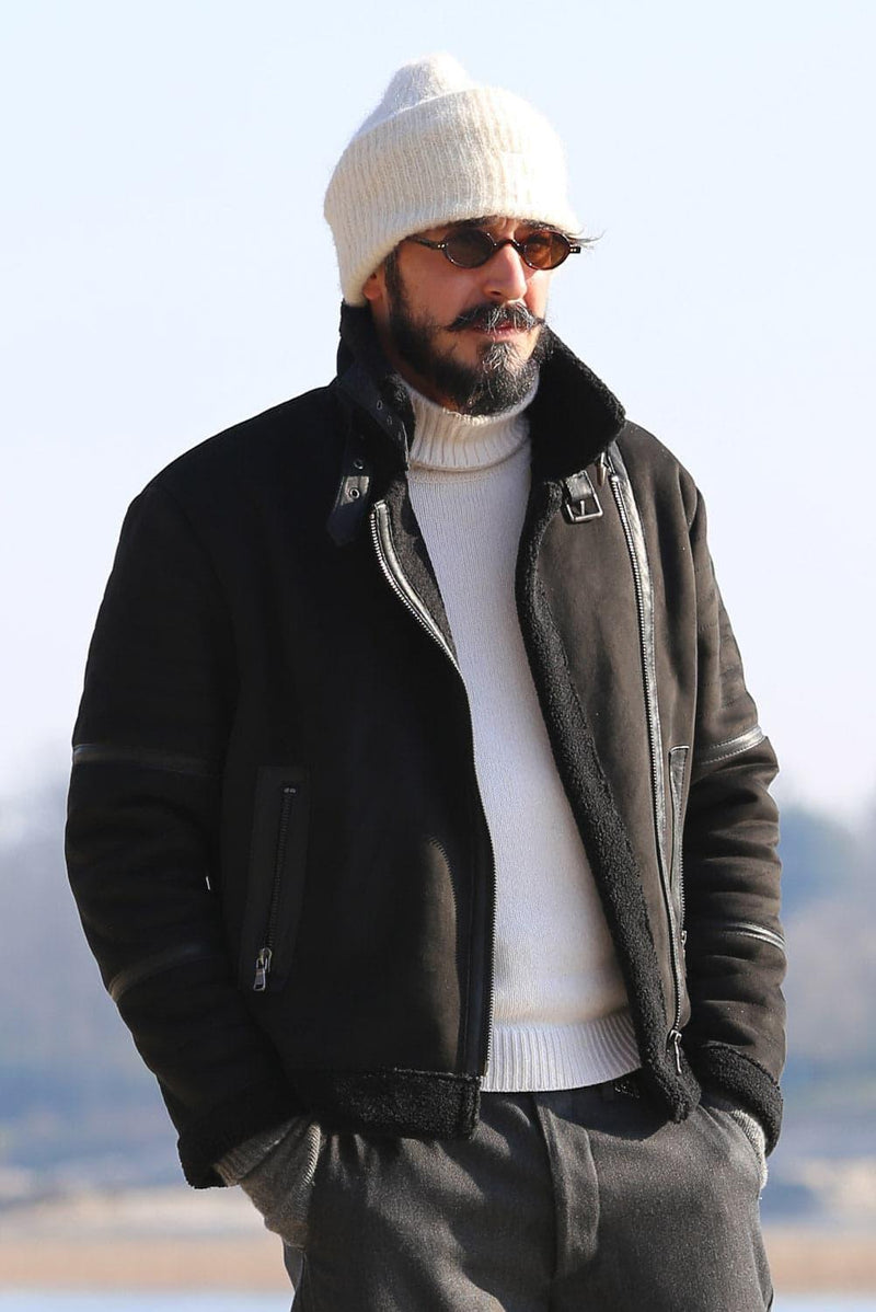 Chiodo Gold Shearling Style Nero unisex Barone firenze - 1