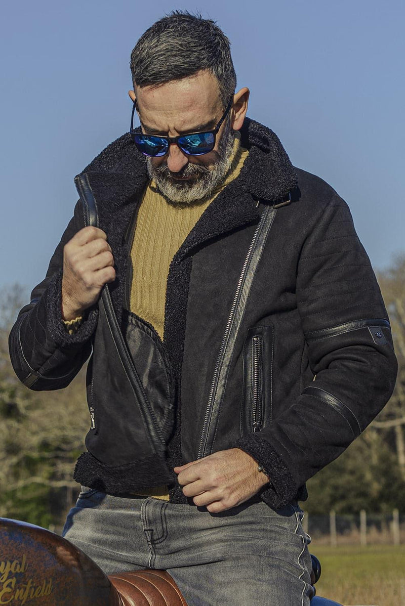 Chiodo Gold Shearling Style Nero unisex Barone firenze - 4