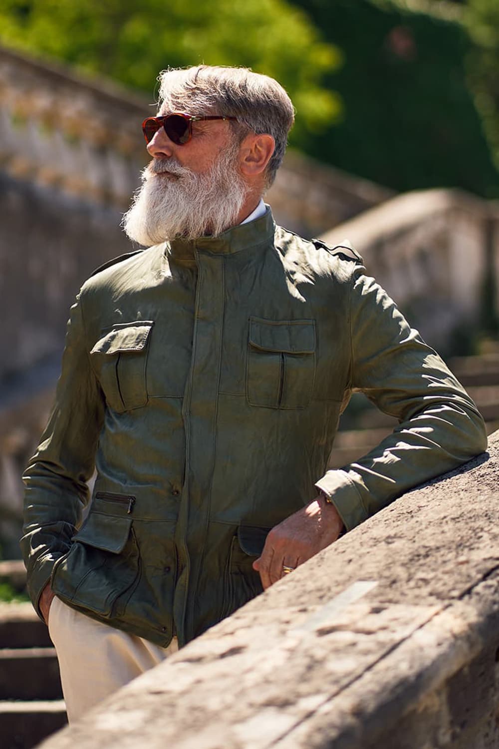Francesco Sahariana Vintage Verde giacca uomo 100% vera pelle Made in Italy - Barone Firenze 
