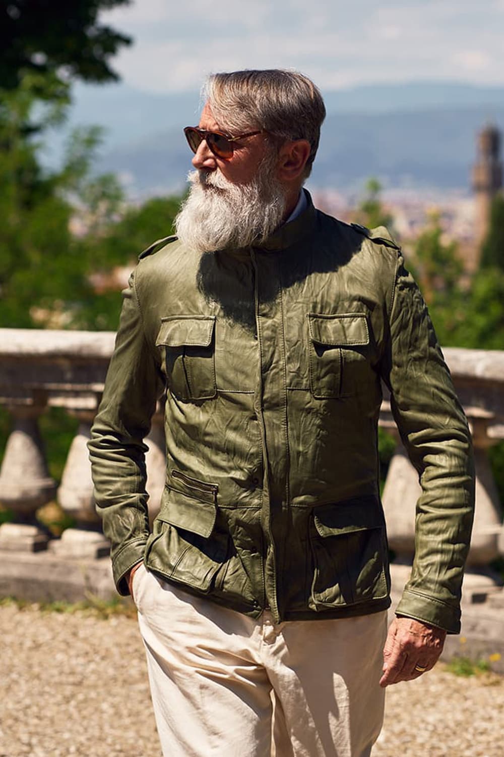 Francesco Sahariana Vintage Verde giacca uomo 100% vera pelle Made in Italy - Barone Firenze 