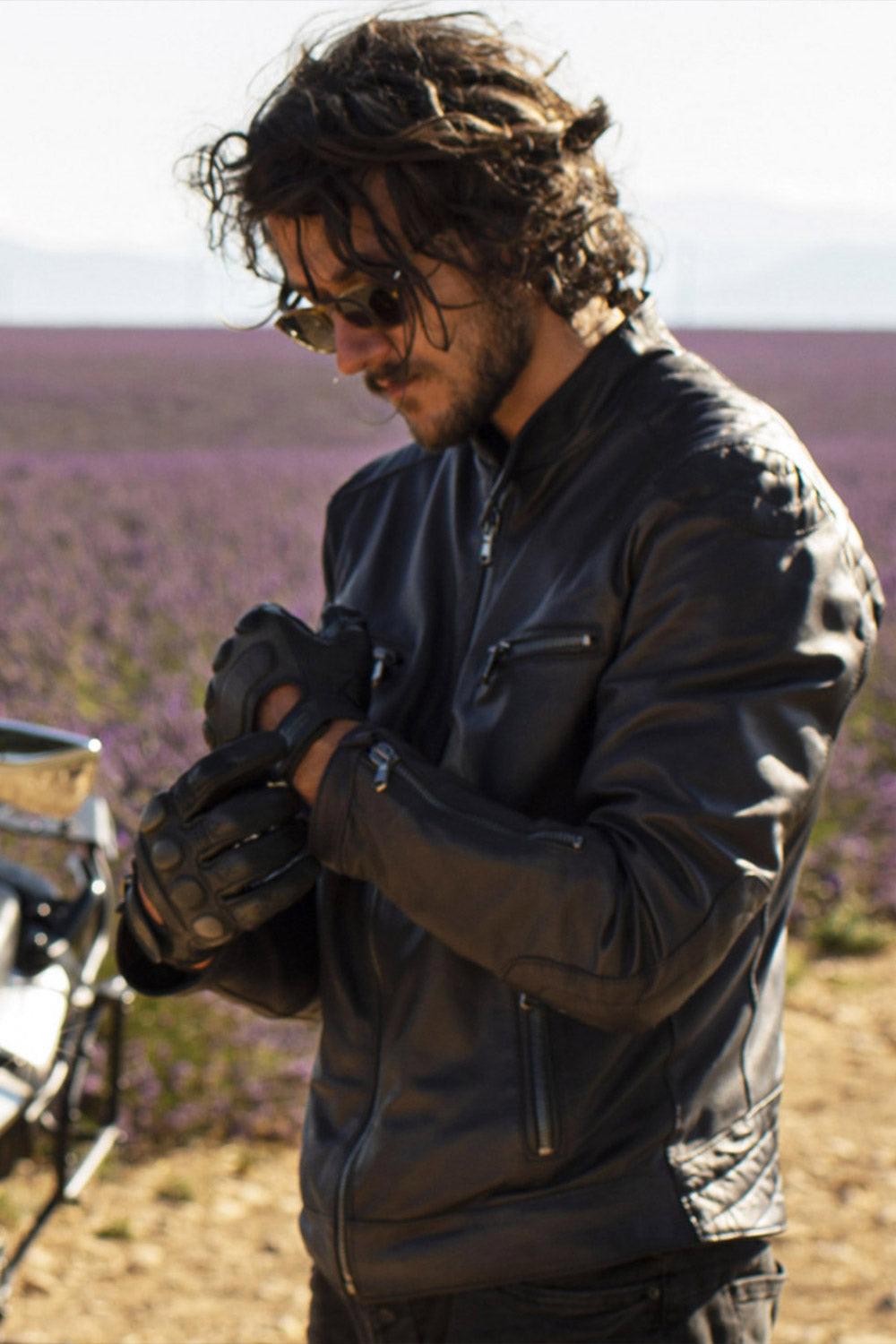 Michele Giacca di Pelle con Impunture Nero uomo Barone firenze - 3