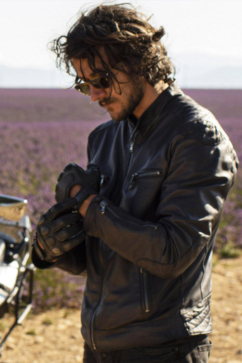 Michele Giacca di Pelle con Impunture Nero uomo Barone firenze - 3