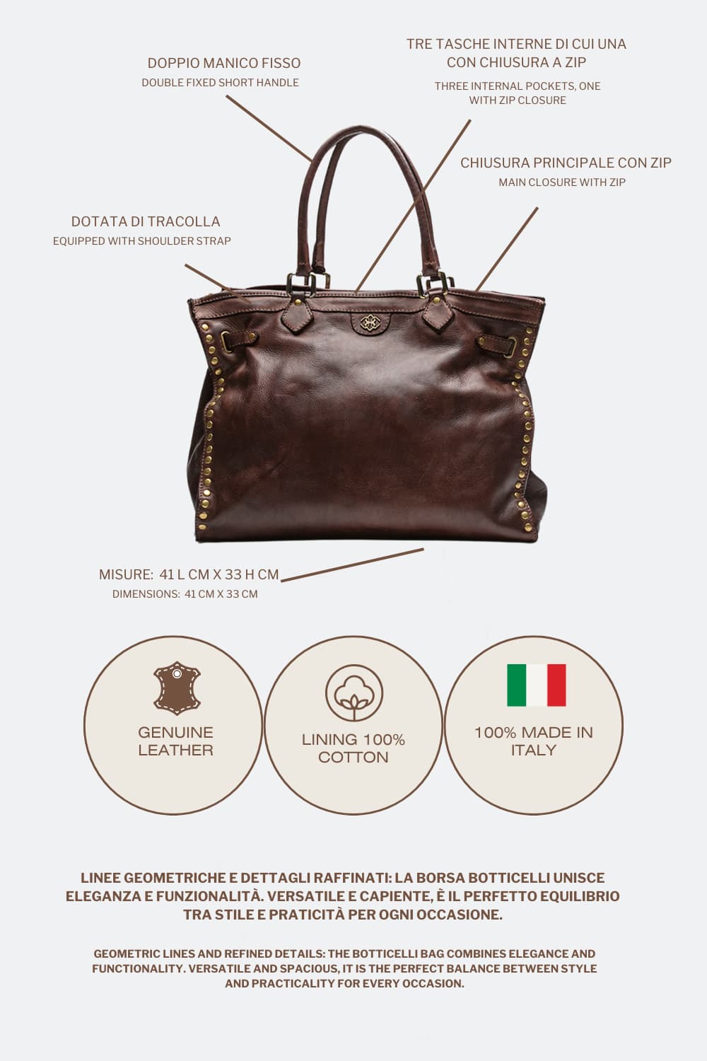 Botticelli women's bag 100% genuine leather Made in Italy - Barone Firenze