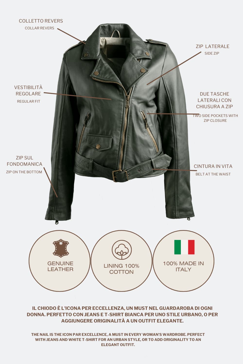 Women's Green jacket 100% genuine leather Made in Italy- Baron Florence