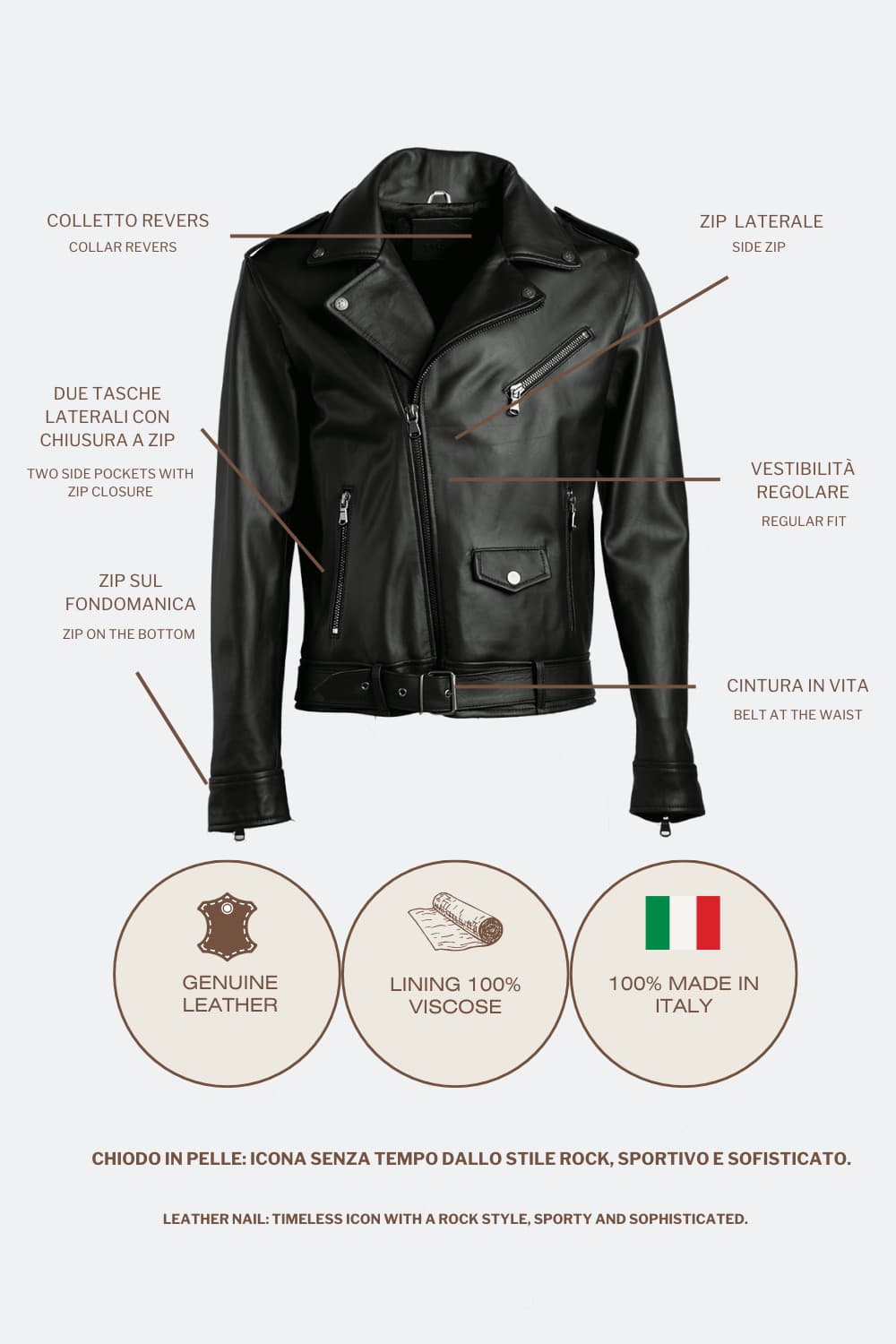 Chiodo Uomo jacket 100% genuine leather Made in Italy - Barone Firenze