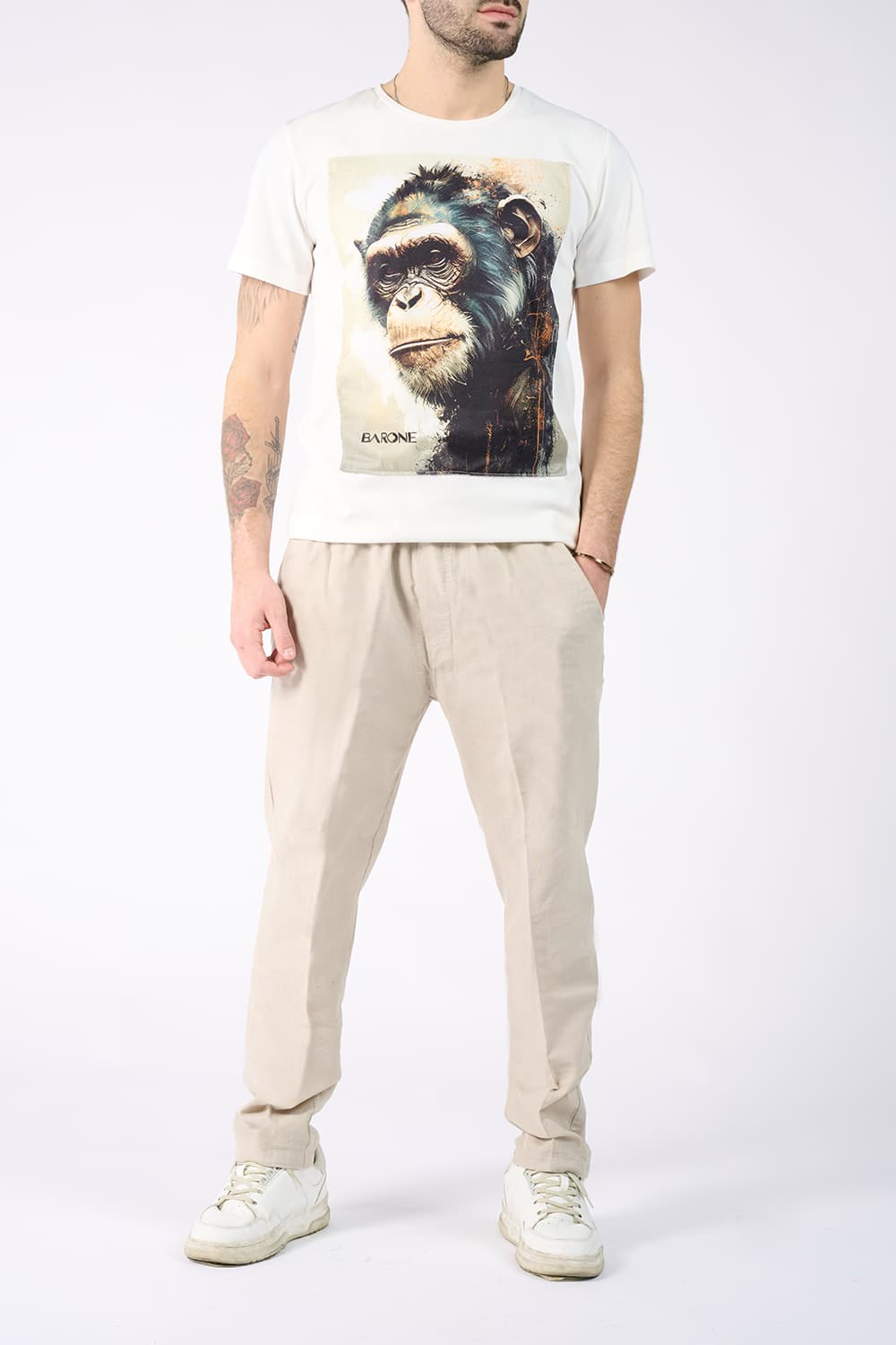 Barone Monkey T-shirt and Linen Pants - Barone Florence