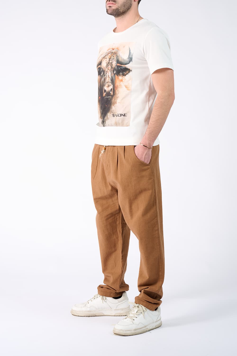 Men's Buffalo Print T-Shirt and Linen Pants - Baron Florence
