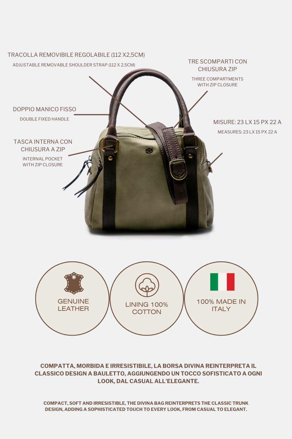 Divina women's bag 100% genuine leather Made in Italy - Barone Firenze