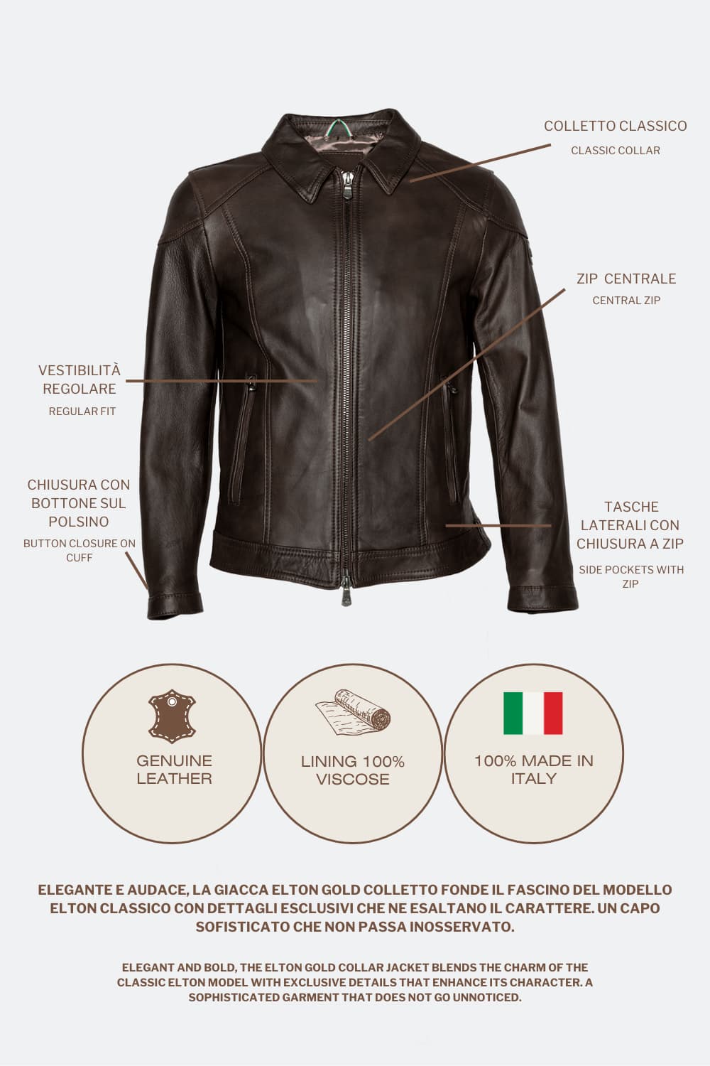 Elton Gold Collar jacket man 100% genuine leather Made in Italy - Barone Firenze