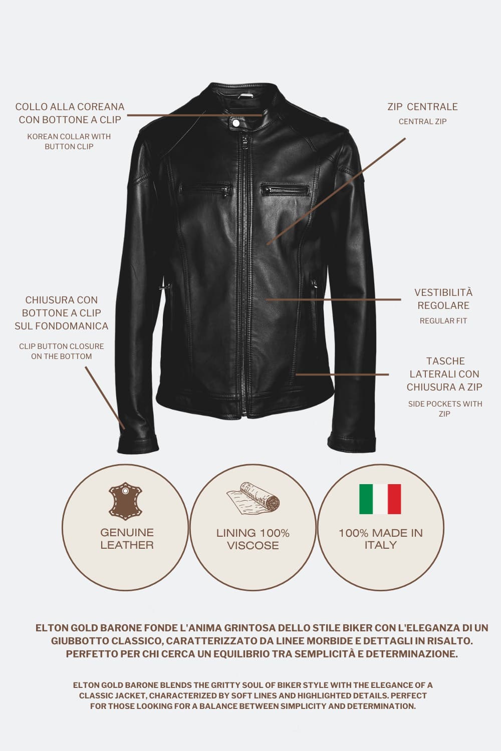 Elton Gold Nappa leather jacket for men 100% genuine leather Made in Italy - Barone Firenze