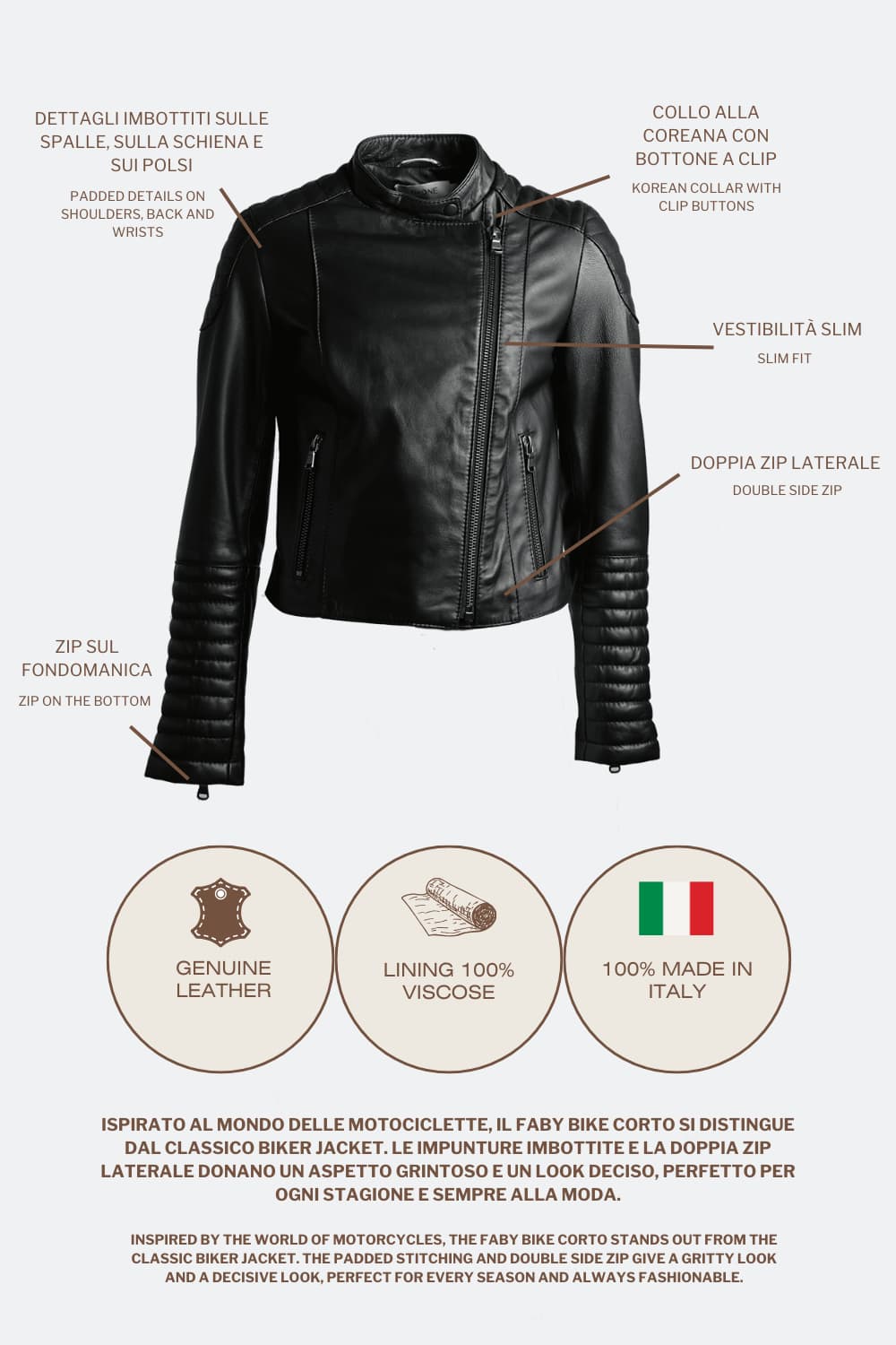 Faby Bike Corto women's jacket 100% genuine leather Made in Italy - Barone Firenze