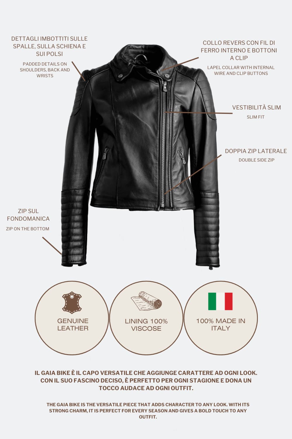 Gaia Bike women's jacket 100% genuine leather Made in Italy - Barone Firenze