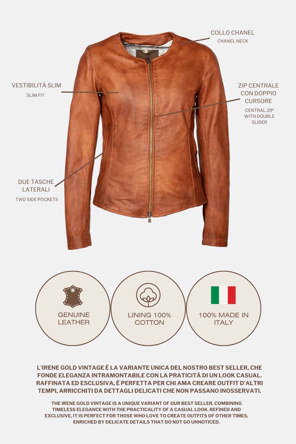 Irene Gold Vintage women's jacket 100% genuine leather Made in Italy - Barone Firenze