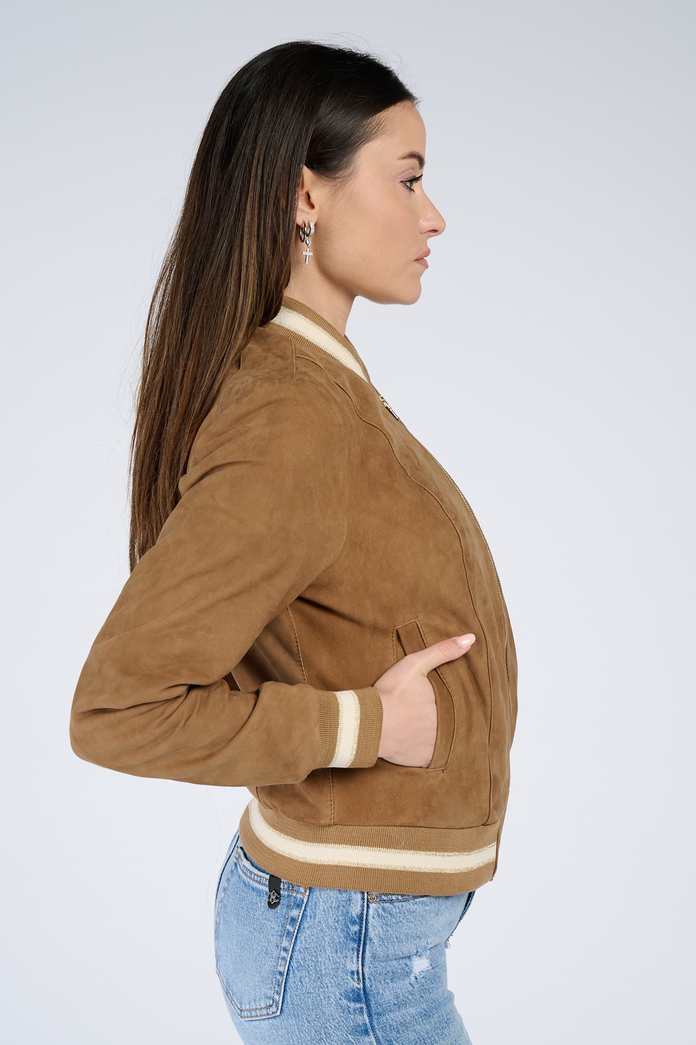 Ambra Camoscio women's jacket 100% genuine leather Made in Italy - Barone Firenze
