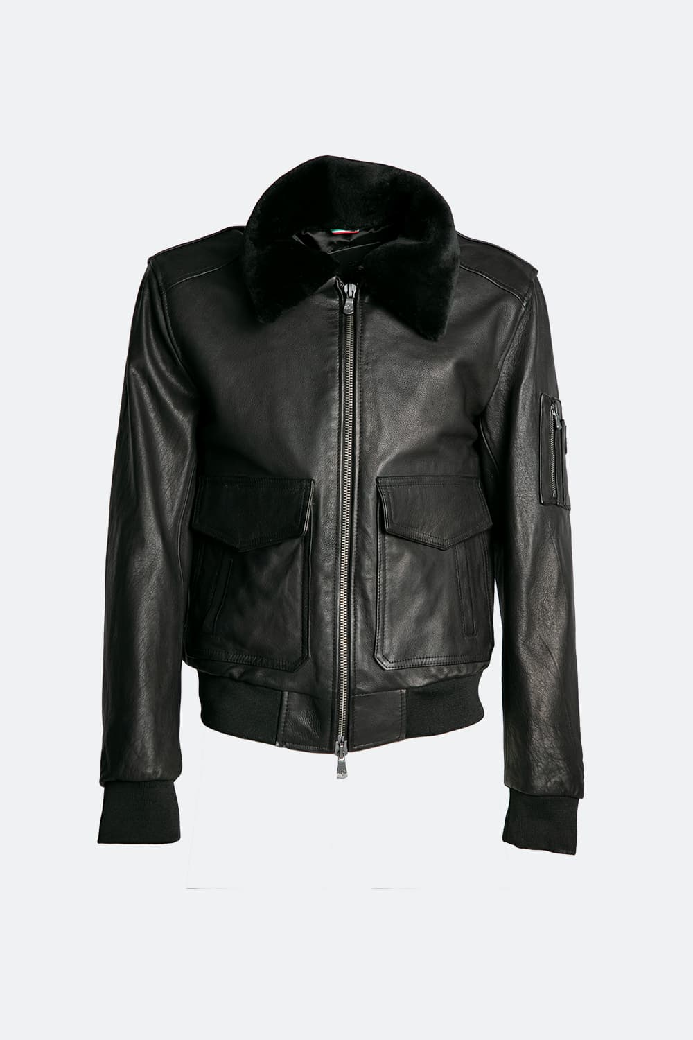 Black 100% genuine leather Aviator Jacket Made in Italy - Barone Firenze