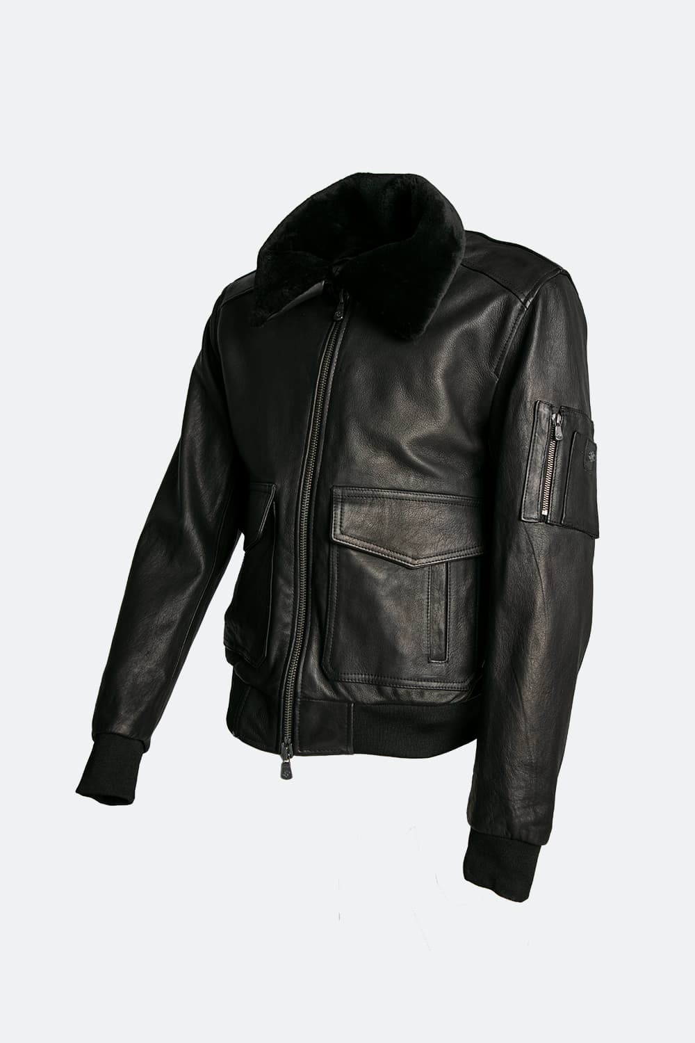 Black 100% genuine leather Aviator Jacket Made in Italy - Barone Firenze