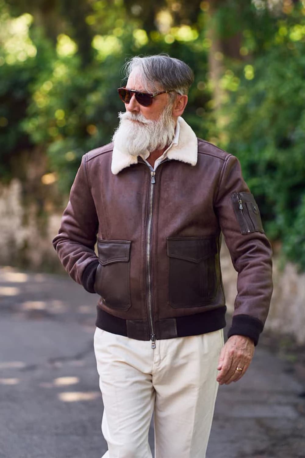 Mens Dark Brown Shearling Style Aviator Jacket