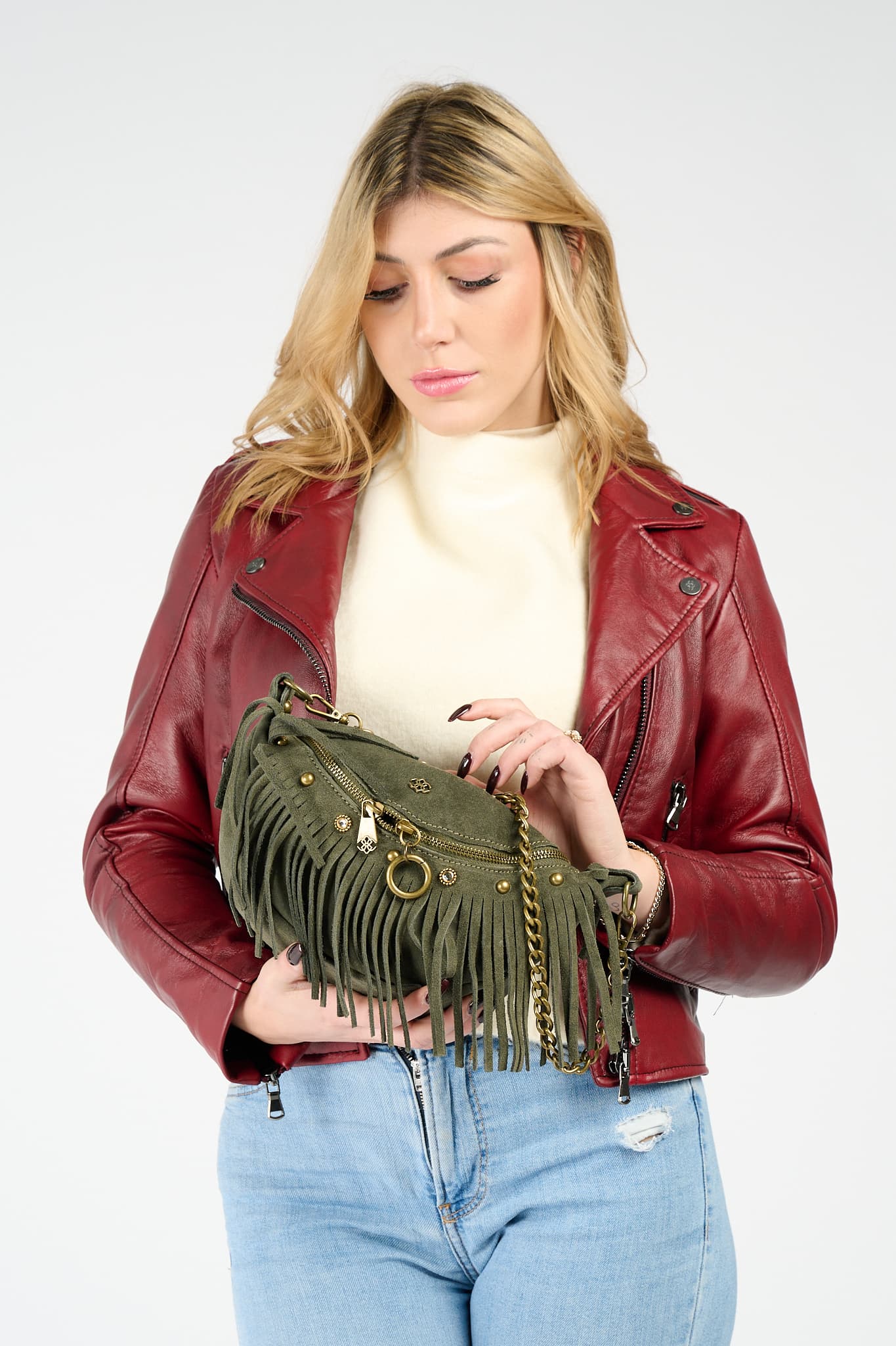 Bea Camoscio Studs women's bag 100% genuine leather Made in Italy - Barone Firenze