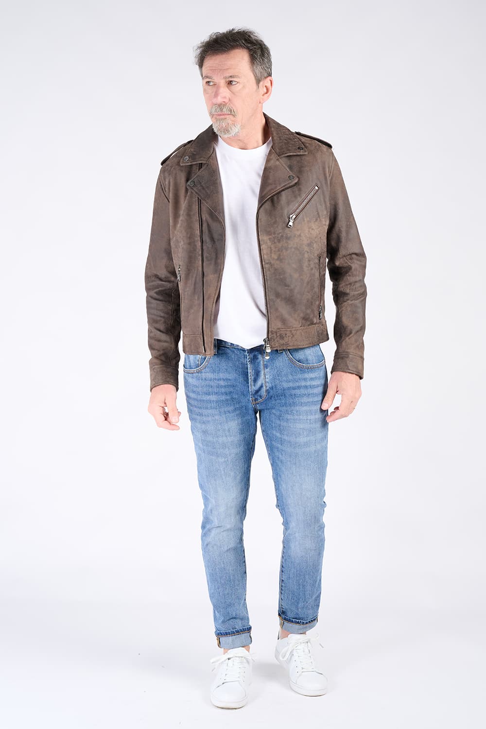 Chiodo Uomo Bis Nuvolato Testa di Moro 100% genuine leather Made in Italy - Barone Firenze