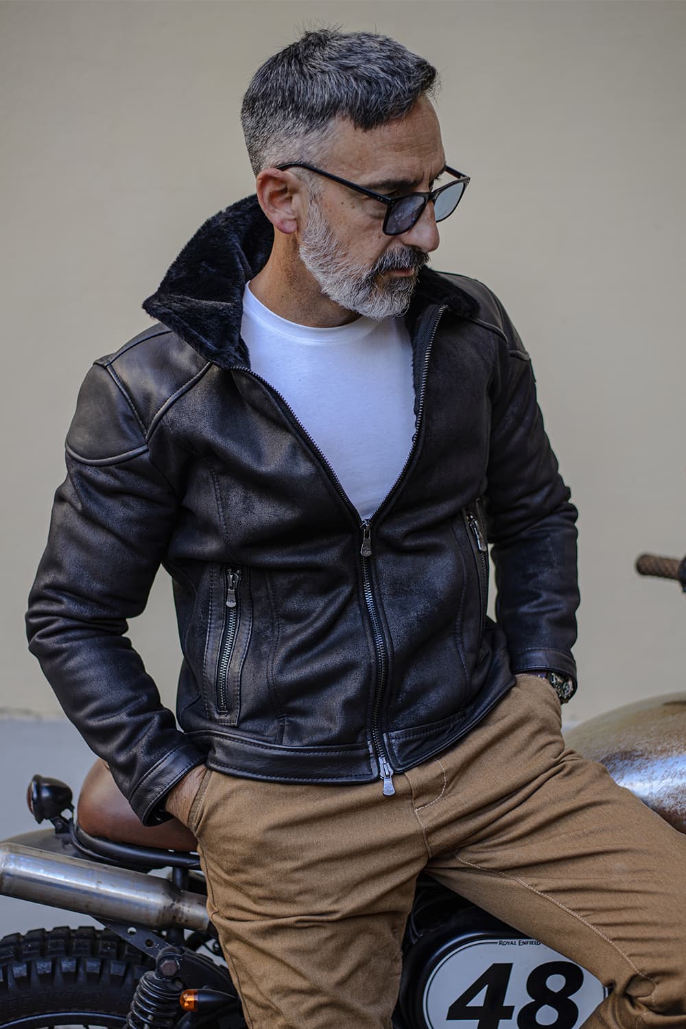 Elton Gold Collar Shearling Style Black Men's Jacket Made in Italy - Barone Firenze