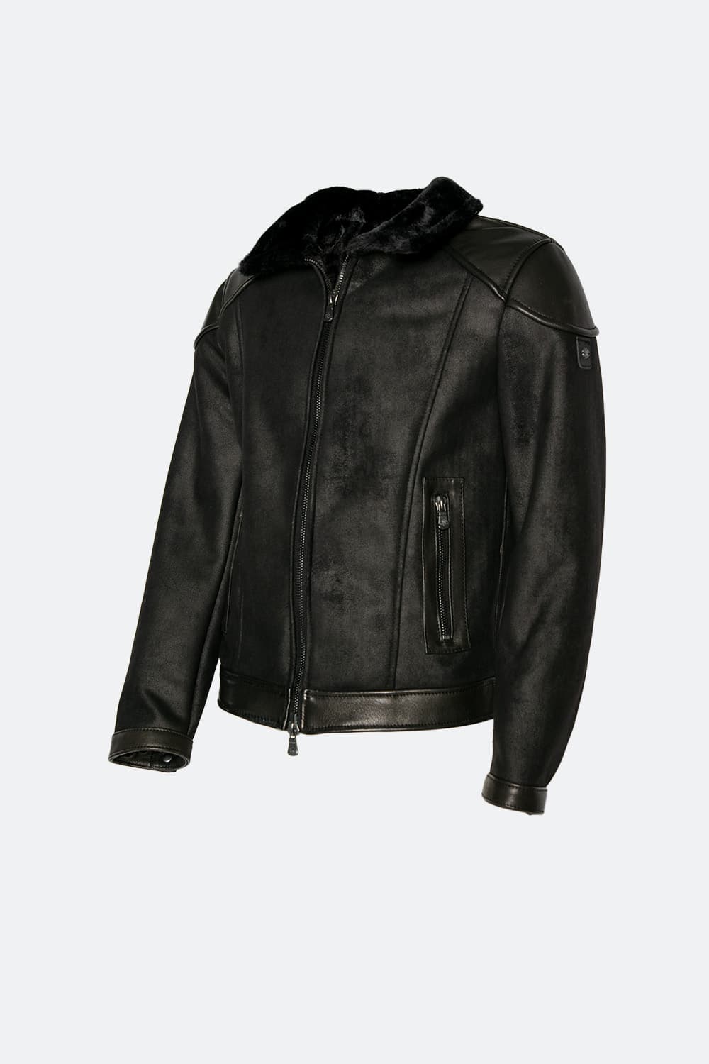 Elton Gold Collar Shearling Style Black Men's Jacket Made in Italy - Barone Firenze