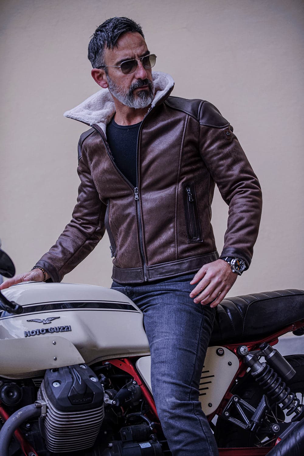 Elton Gold Collar Shearling Style Dark Brown Men's Jacket Made in Italy - Barone Firenze