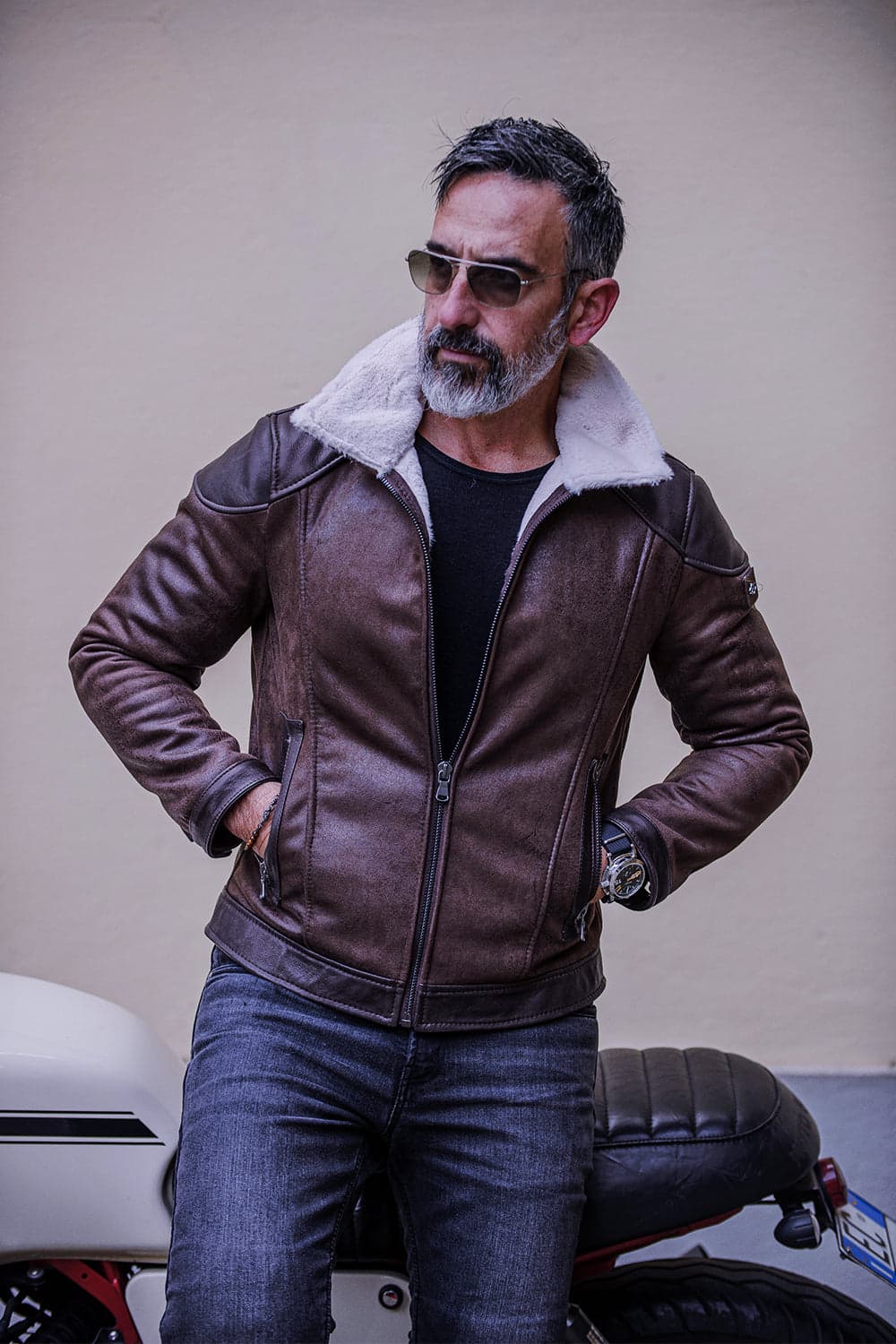 Elton Gold Collar Shearling Style Dark Brown Men's Jacket Made in Italy - Barone Firenze