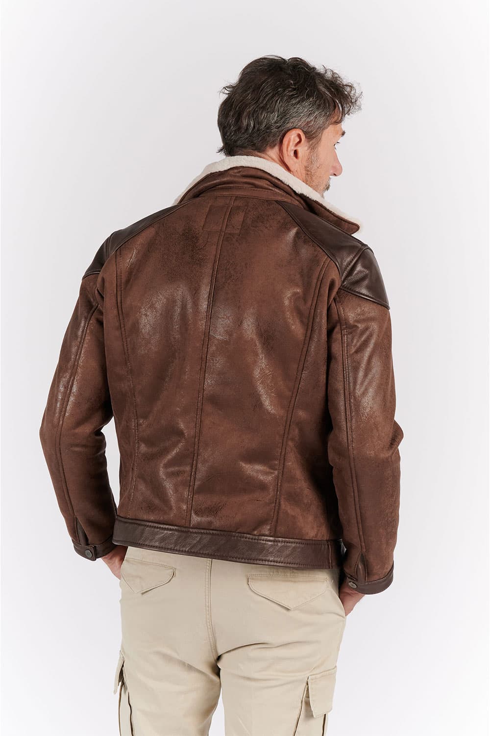 Elton Gold Collar Shearling Style Dark Brown Men's Jacket Made in Italy - Barone Firenze