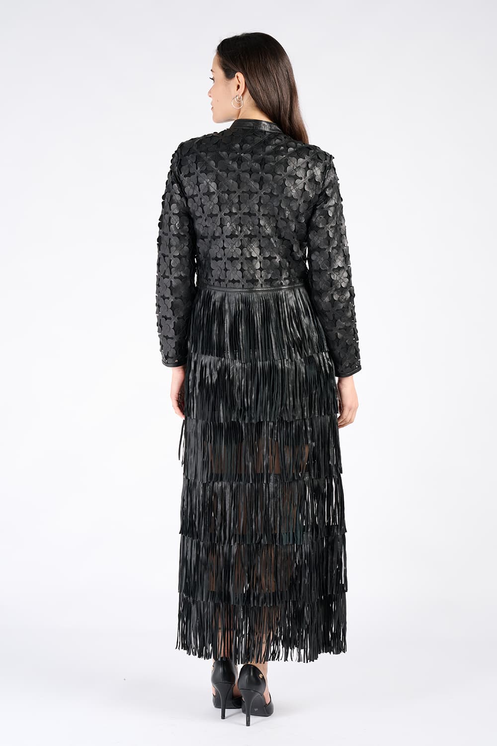 Women's Long Flowers and Fringes Jacket 100% genuine leather Made in Italy - Barone Firenze