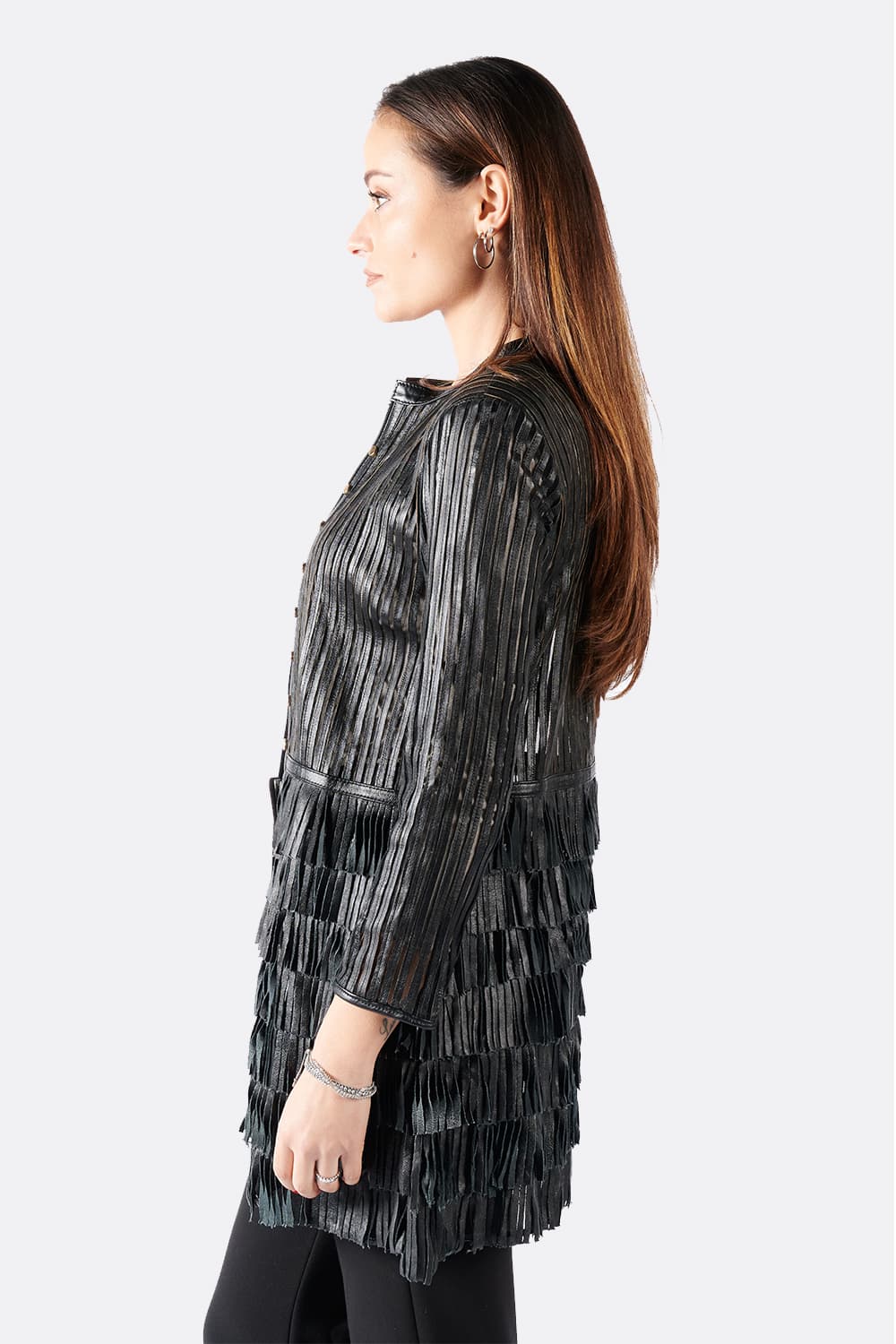 Jacket Fringes Studs and Zip woman 100% genuine leather Made in Italy- Barone Firenze