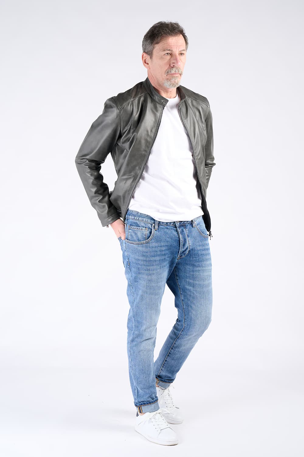 Massi Vintage Grey men's jacket 100% genuine leather Made in Italy - Barone Firenze
