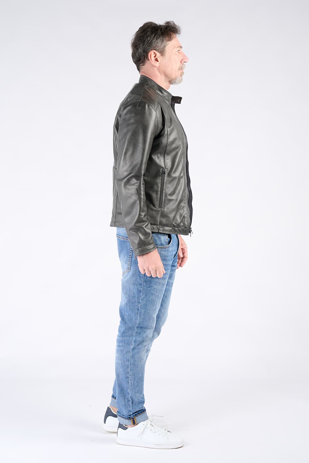 Massi Vintage Grey men's jacket 100% genuine leather Made in Italy - Barone Firenze