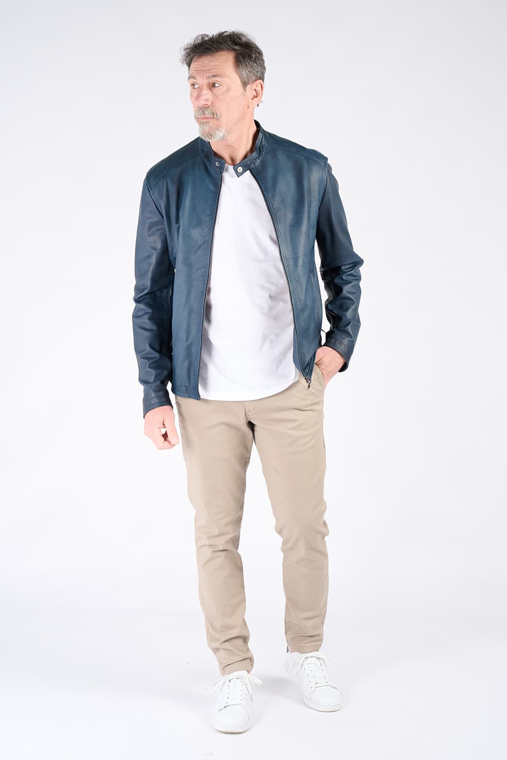 Massi Vintage Blue Jacket 100% genuine leather Made in Italy - Barone Firenze