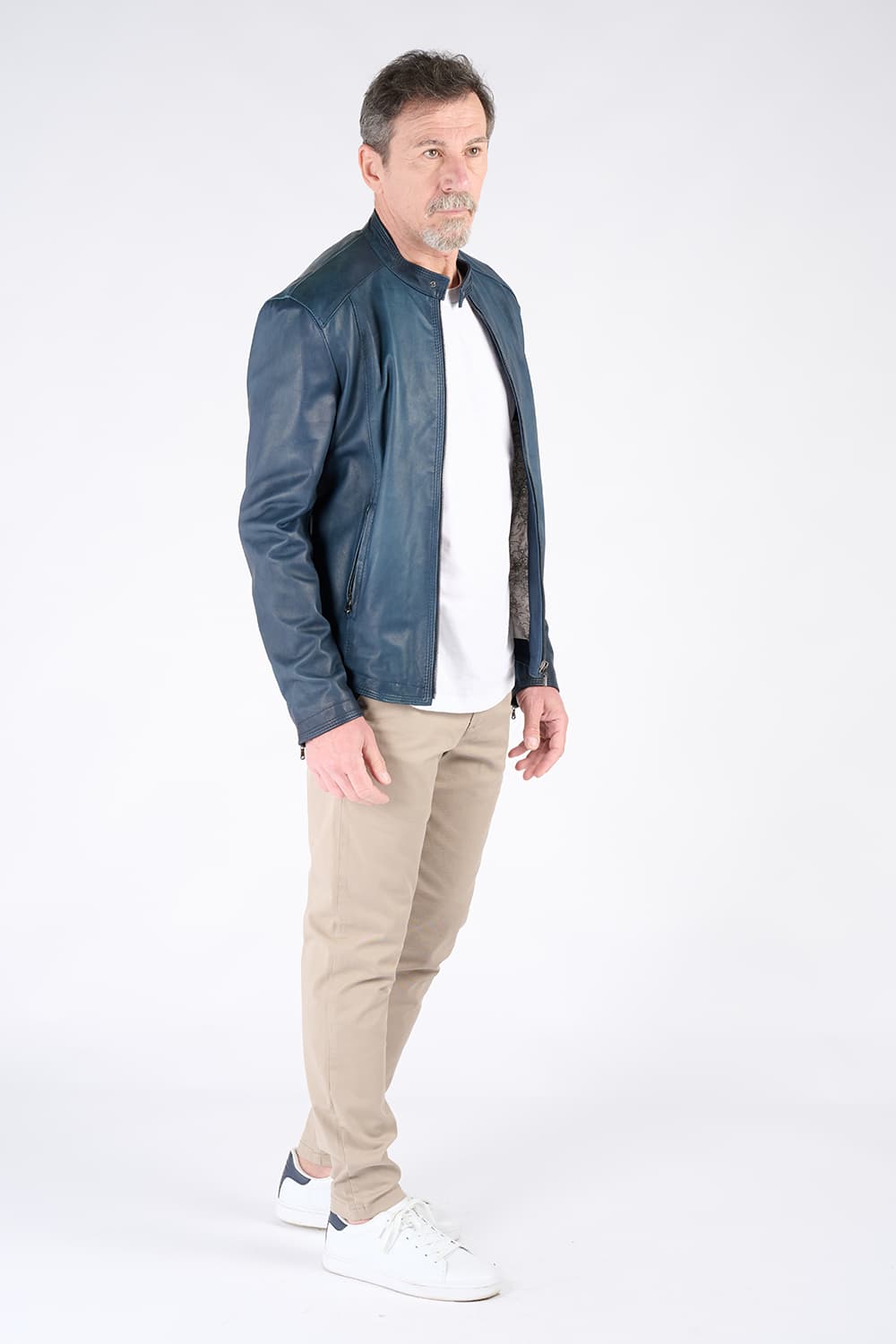 Massi Vintage Blue Jacket 100% genuine leather Made in Italy - Barone Firenze