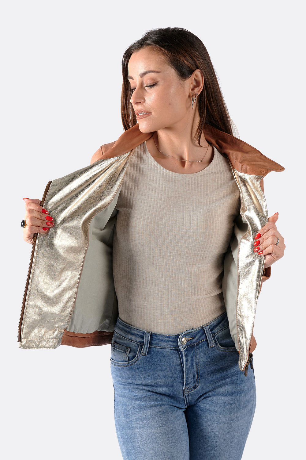Sally Bis Gold Collar Leather jacket for men 100% genuine leather Made in Italy - Barone Firenze