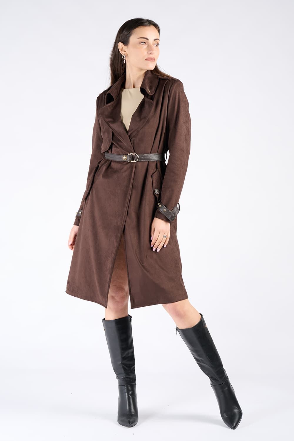 Long Trenchcoat Alcantara 100% Made in Italy - Barone Firenze